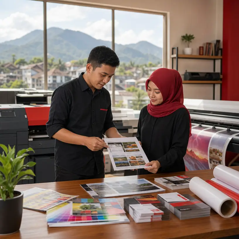 Ilustrasi Panduan Memilih Jasa Percetakan di Tasikmalaya: Digital, Offset, dan Persiapan File dari Nuela.co.id